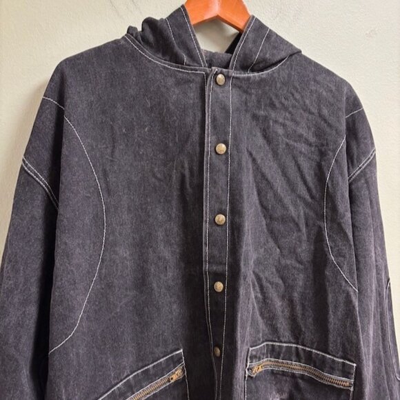 Amanda‎ Uprichard Living Dolls Womens Denim Jacket Hood Distressed Grunge Goth - Picture 2 of 10